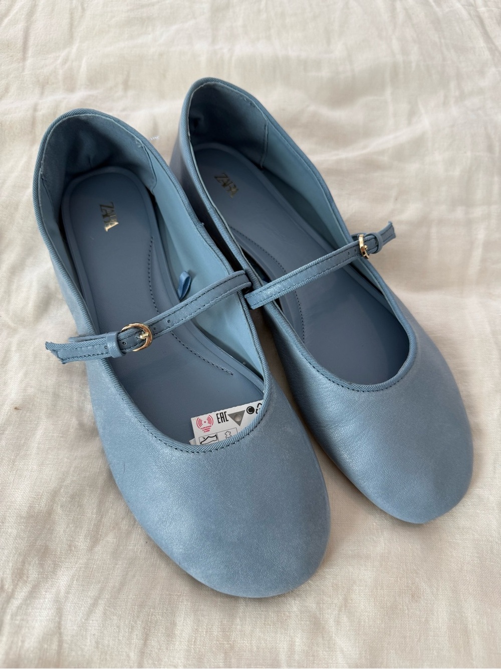 Zara Blue Mary Jane Flats with Buckle Strap Leather NWT 1405